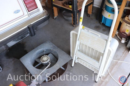 Roof Mount Exhaust Fan (Hardwire); Box Fan; and a Step Stool