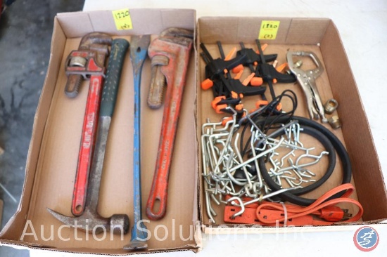 [2] 18'' HD Pipe Wrenches; Crow Bar; Roofer Hammer