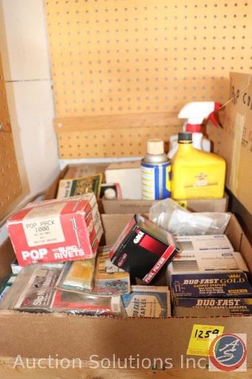 Staples; Rivets; Washers; Fuel Filters; Chain Guard and Door Bolt; Car Cleaning Supplies; Nuts;
