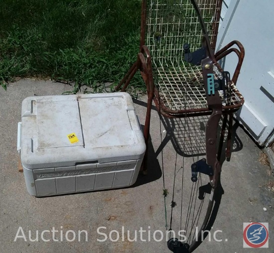 Coleman Fish-N-Tackle 40 Cooler w/ Lures and Tackle; Bear Compound Bow; [2] Metal Lawn Chairs