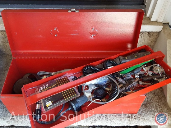 Metal Tool Box Full of Musician's Electrical Parts, Tools and Light Electric Guitar Strings