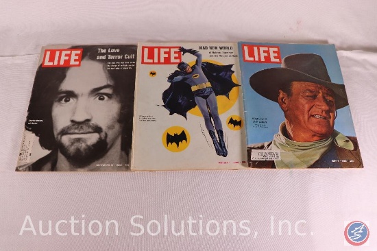 (3) Life magazines; Charles Manson 1969, Batman 1966 , John Wayne 1965