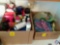 (2) boxes containing; kitchen towels, pot holders, oven mitts and assorted used cleaning supplies