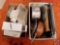 (2) boxes containing; 5 in 1 grater with storage container, various Tupperware, Corningware metal