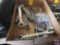 Flat containing Montgomery Ward PowerKraft box end ratchet wrenches, open end wrenches and more