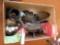 Box containing; fire extinguisher, coffee carafe, wok, drink shaker