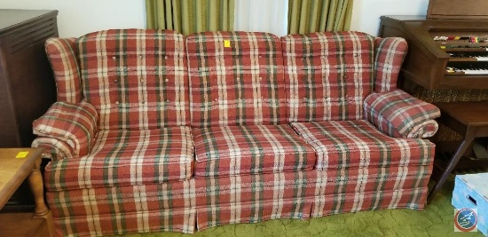 Ethan Allen traditional classic plaid patterned couch (89"X36"X34")