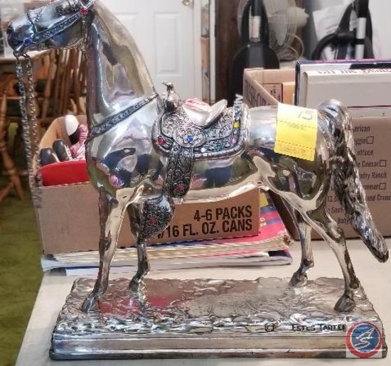 Estes Tartar horse statue with removal saddle embedded with jewels