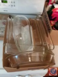 Box containing; Pyrex baking dishes and mixing bowls