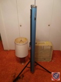 Table lamp, Singer radiant super champion projection screen, box fan