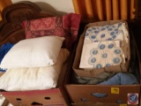 (2) boxes containing pillows and assorted bedding