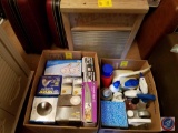 (2) boxes containing cleaning supplies (partially used), assorted light bulbs