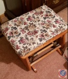 Wood and needlepoint cushioned ottoman