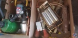 (2) boxes containing US General battery filler (#47532), grinding wheel, clamps, Craftsman sprayer,