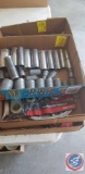 (3) flats containing Craftsman screw drivers, assorted wrenches, ratchet and sockets, Craftsman 5
