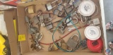 (2) flats containing Lawnware plastic handing decorative light, For Sale sign, assorted pad locks