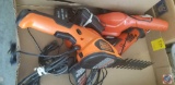 Flat containing (3) Black and Decker hand tools including Recip-saw (model #CH6000), (2) bases with