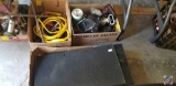 (3) boxes containing mud flaps, jumper cables, 4-way tire iron, Burgess electric sprayer, Q-Beam