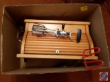Wood bread box, hand mixer, spatula and grilling spatula