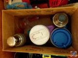 Box containing; thermos', insulated cups, and more