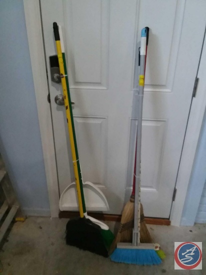 (4) brooms and a dust pan