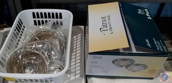 Small plastic basket containing strands of LED lighting, Patriot Lighting flush mount 2 pack ceiling
