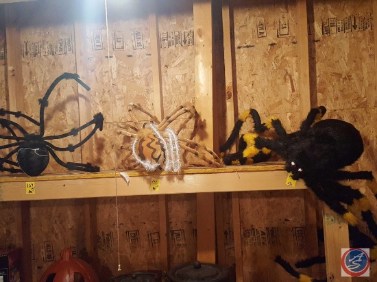 (3) large Styrofoam and fuzzy spider decorations