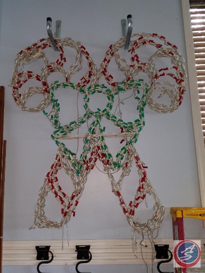 (3) Winter holiday lighted yard ornaments: (2) gift boxes and candy canes