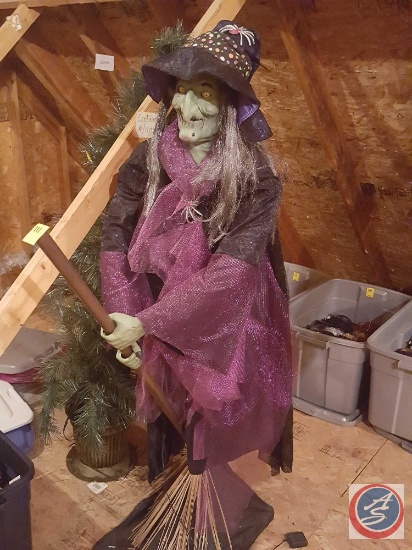 5' plastic electronic talking witch on broom
