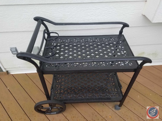 Wrought iron beverage cart with removable top tray