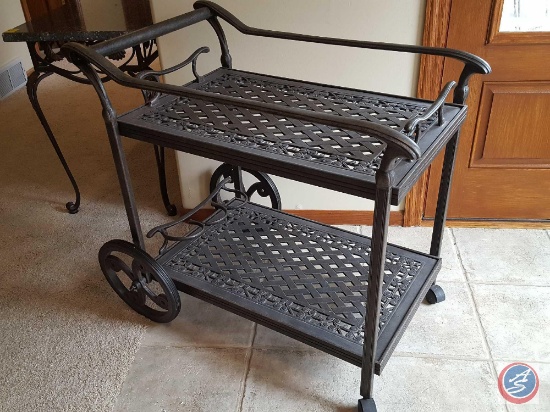 Wrought iron beverage cart with removable top tray
