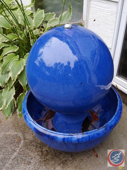 Blue glazed pottery ball and bowl garden fountain