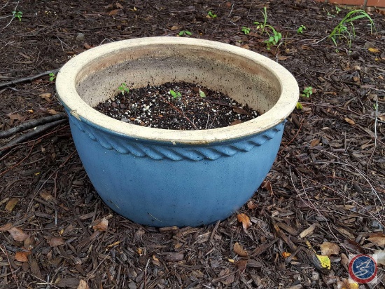 (2) Large Ceramic planter pots, and (2) plastic planters