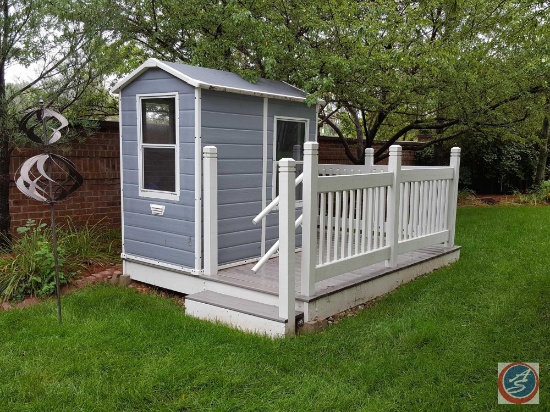 Keter Manor 4 x 6 ft. Resin Outdoor Playhouse Backyard Garden Storage Shed w/ Deck and Railing