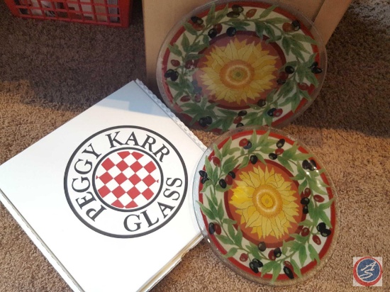 Peggy Karr Glass (2) 11" decorative fused glass plates- Tuscany