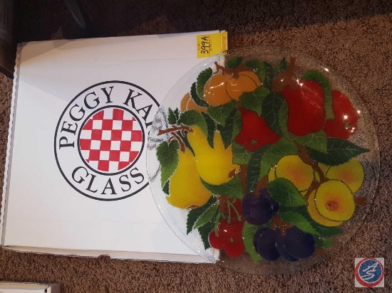Peggy Karr Glass 14" decorative fused glass plate- Fruit