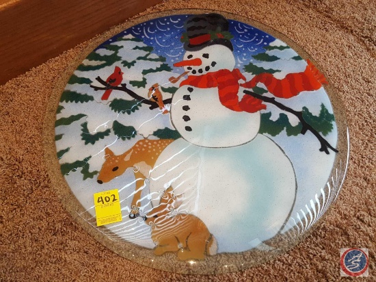 Peggy Karr Glass 21" decorative fused glass table top- Snowman