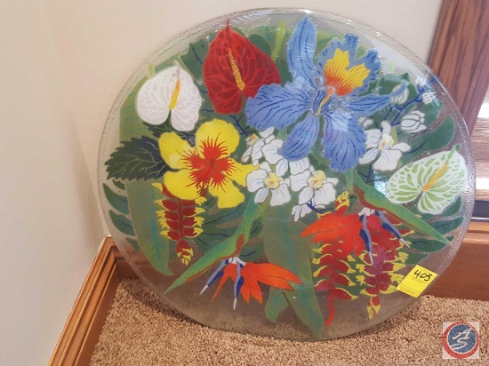 Peggy Karr Glass 21" decorative fused glass table top- Tropical Floral