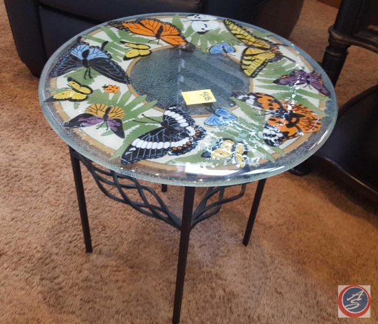 Peggy Karr Glass 21" decorative fused glass table top- Butterflies