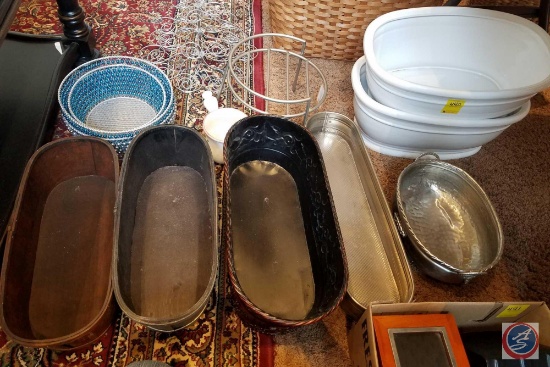 (2) ceramic pots, (5) metal and wood decorative display containers, beverage dispenser stand, (3)
