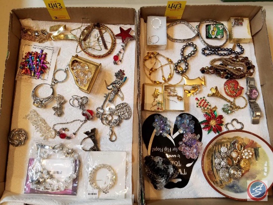 (2) flats of assorted costume jewelry