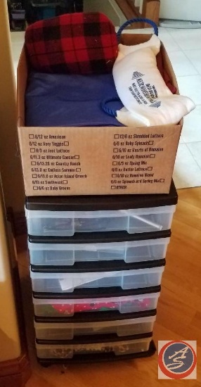 6-drawer craft caddy on wheels full of sewing notions