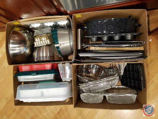 (4) boxes containing assorted baking pans and cake carriers