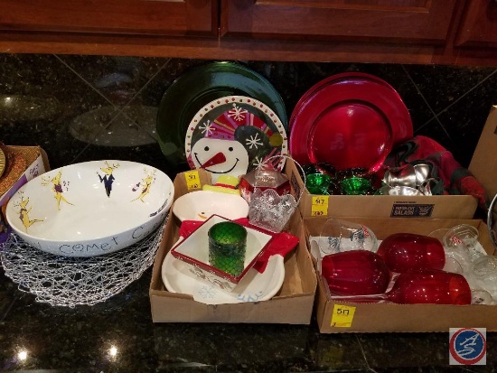 Serving trays, cloth napkins, candle holders, stemware, chargers, dessert dishes