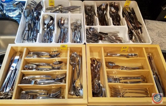 (4) utensil sorters (2 wood/2 plastic) containing flatware