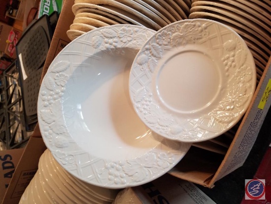 (4) boxes of Mikasa English Countryside White assorted dishes {{SOLD 2x THE MONEY}}