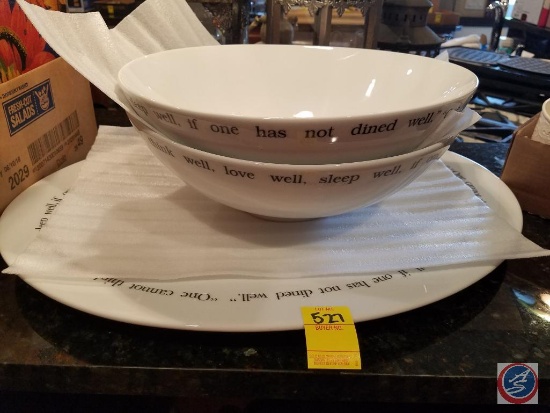 3 piece Pottery Barn Great White Quotation by Virginia Woolf (2 bowls and a platter)