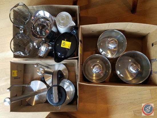 (3) boxes containing; pitchers, canisters, paper towel holder and more