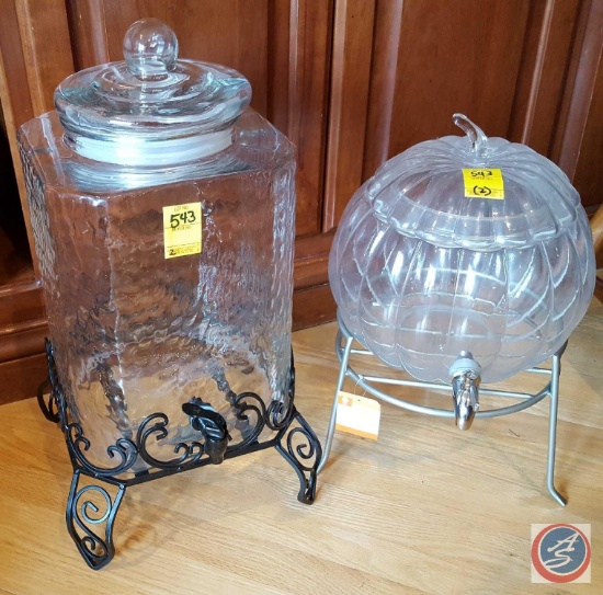 (2) glass beverage dispensers one with stand