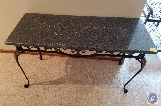 Marble top/iron base side table (30"x50.5"x20")